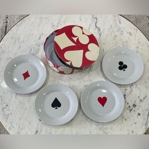 Indigo Life Set of 4 Playing Cards Snack Dessert Cocktail Plates Porcelain 7.5”